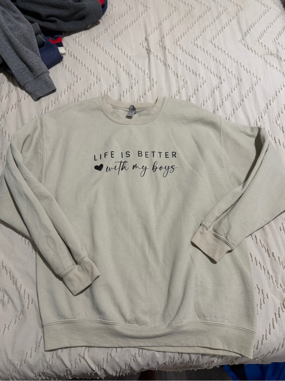 Life Is Better With My Boys Cream Crewneck Sweater